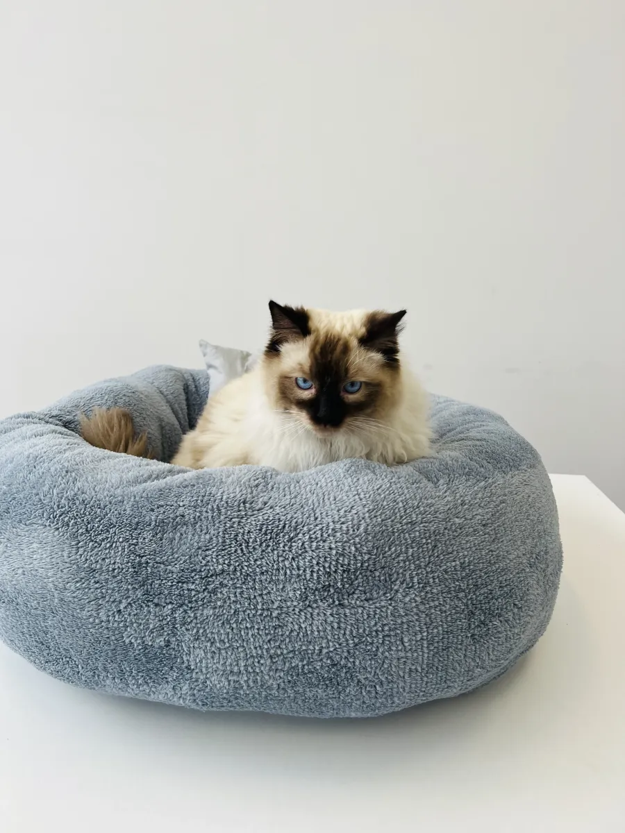 Кръгло легло за котки сиво - 60×60×23 см